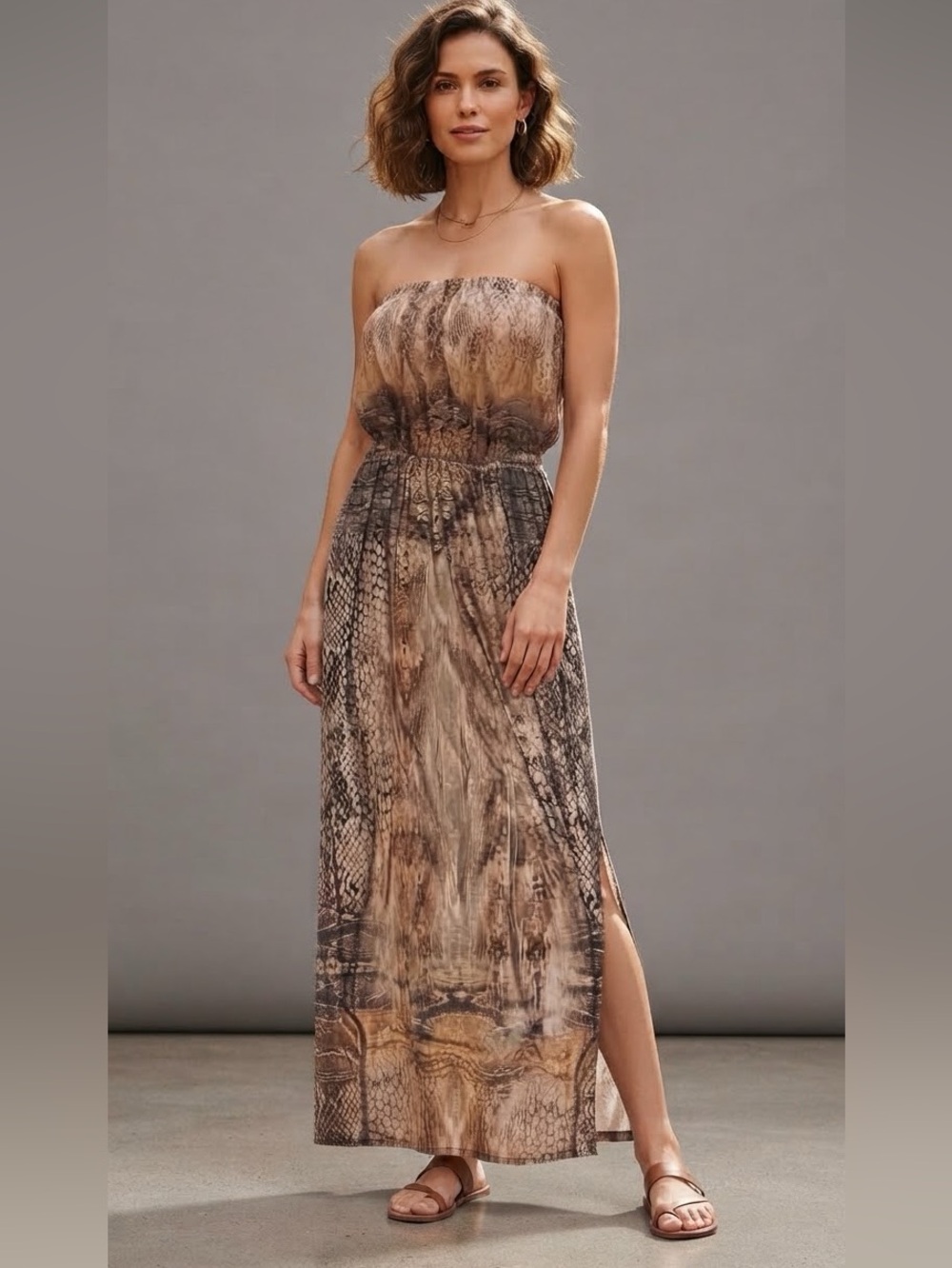 Women's Brown Patterned Maxi Skirt - Styled Print